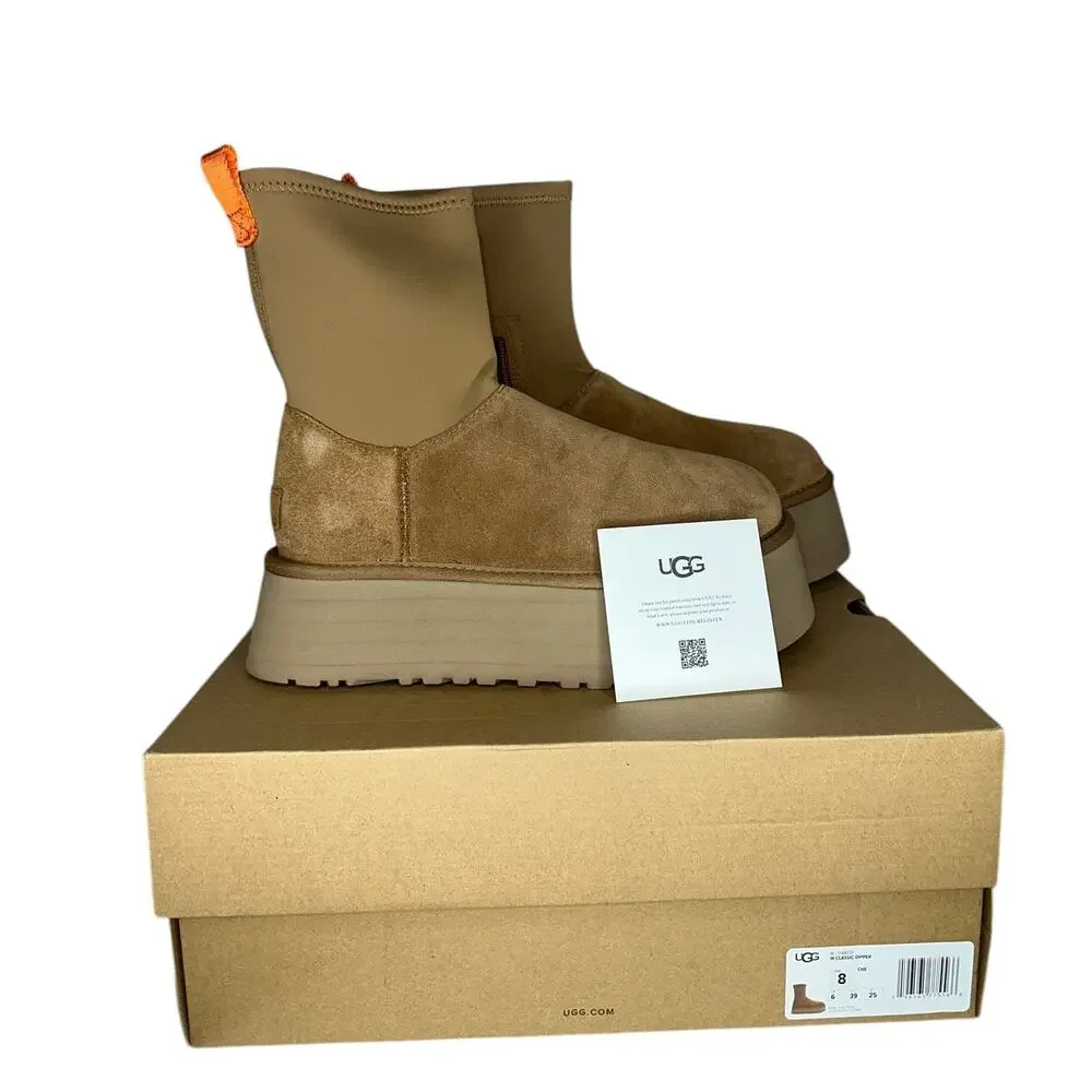 NWB Ugg Chestnut Classic Dipper 100% Authentic Stretch Sock Boots Booties Size 8